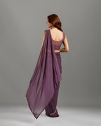Purple Georgette Drape Saree with Hand Work - House of Surya