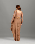 Chikoo Lycra Drape Saree,Ready to Wear Saree - House of Surya