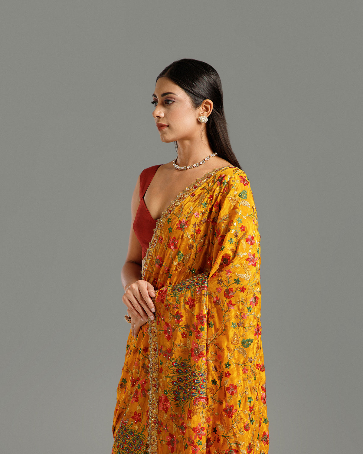 Yellow Chinon Crepe Saree with Resham, Zari, Cutdana & Sequin Work