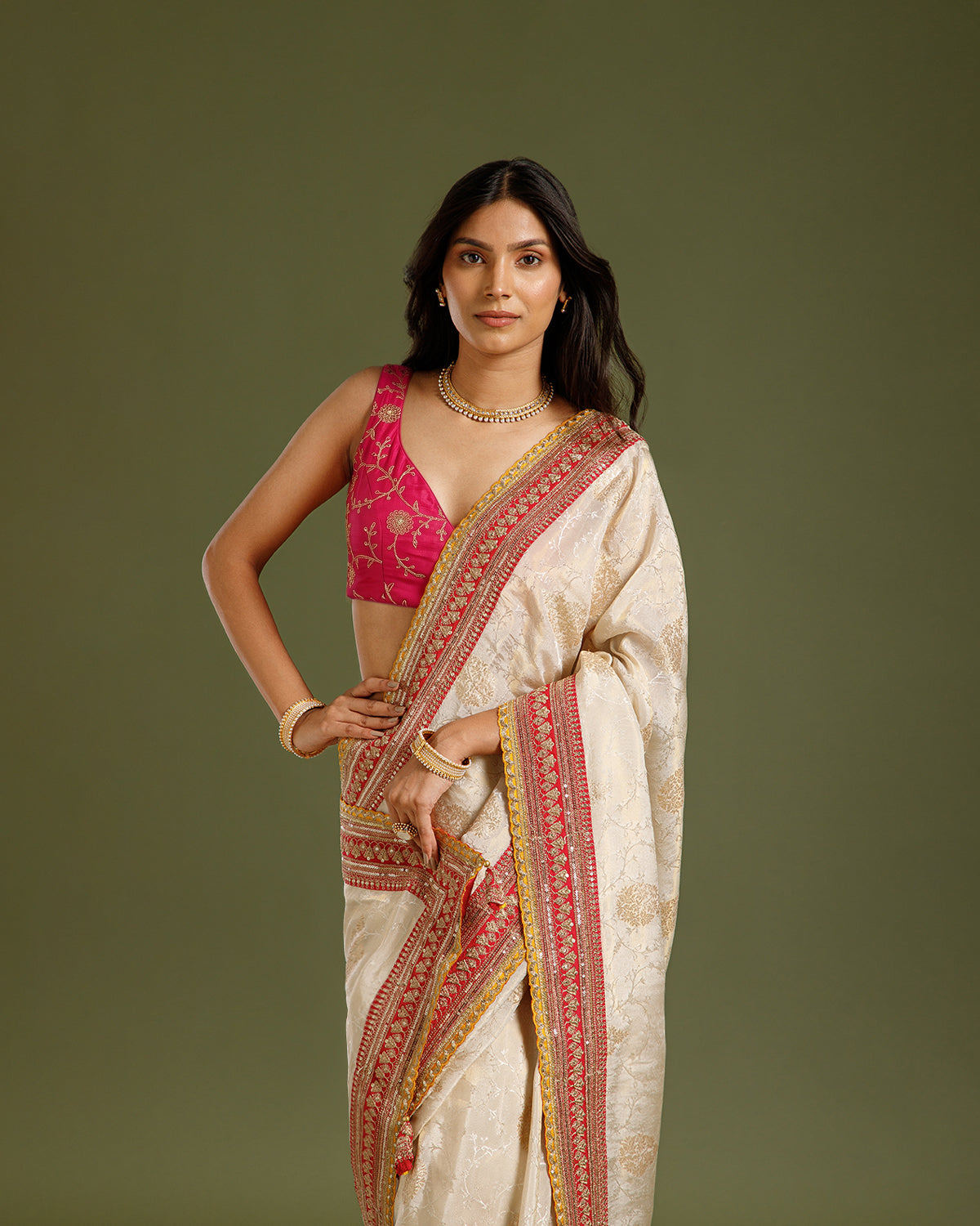 Ivory Tissue Silk Saree with Dori, Sequin & Zari Work