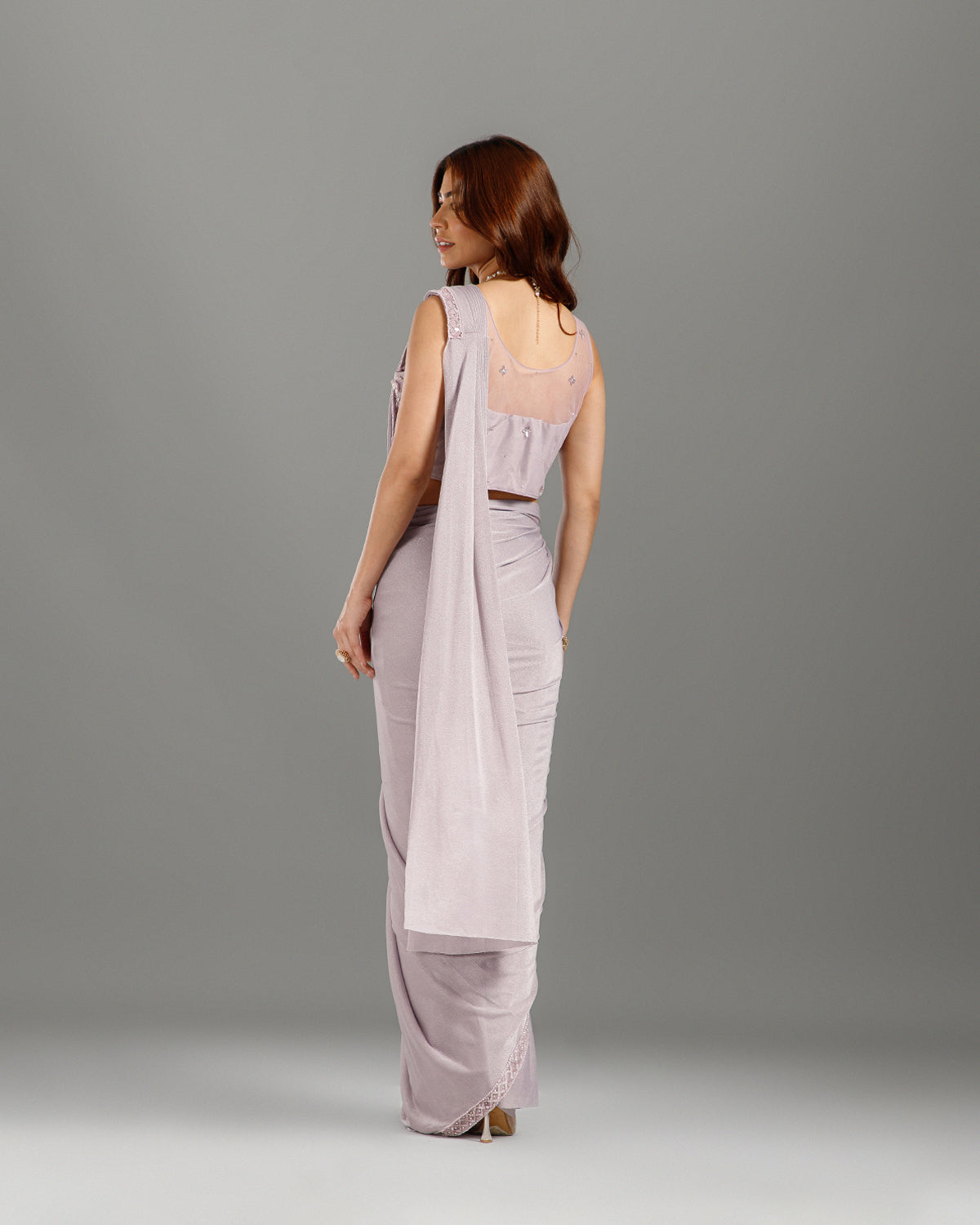 Mauve Lycra Drape Saree with Hand Work - House of Surya