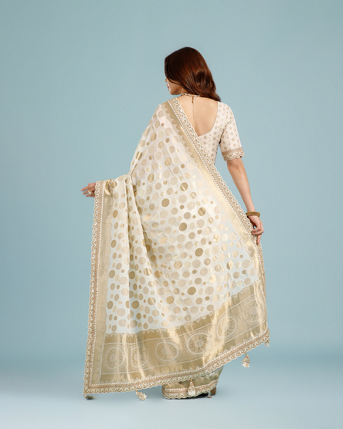 White Party Wear Khaddi Georgette Saree with Sequence Work for Women - House of Surya