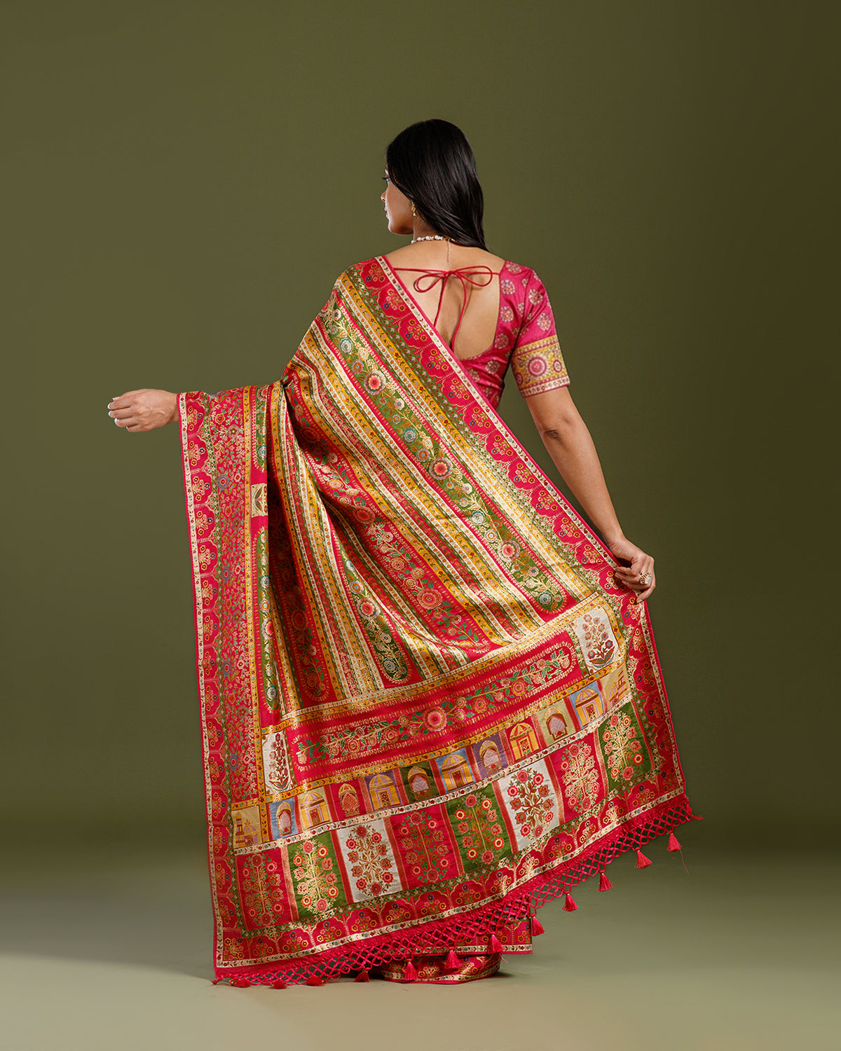 Designer Rani Pink Dola Silk Saree with Elegant Weaving Work