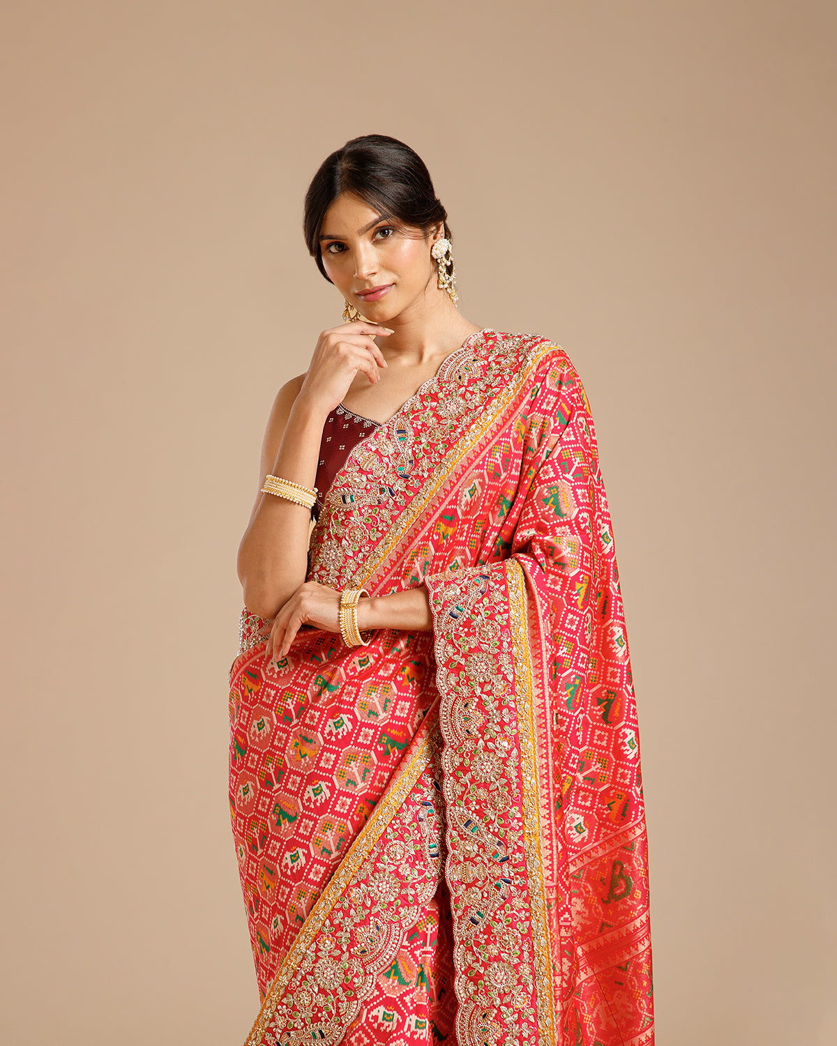 Rani Silk Saree with Beads, Nulki, Sequin, Dori, Resham & Moti Work