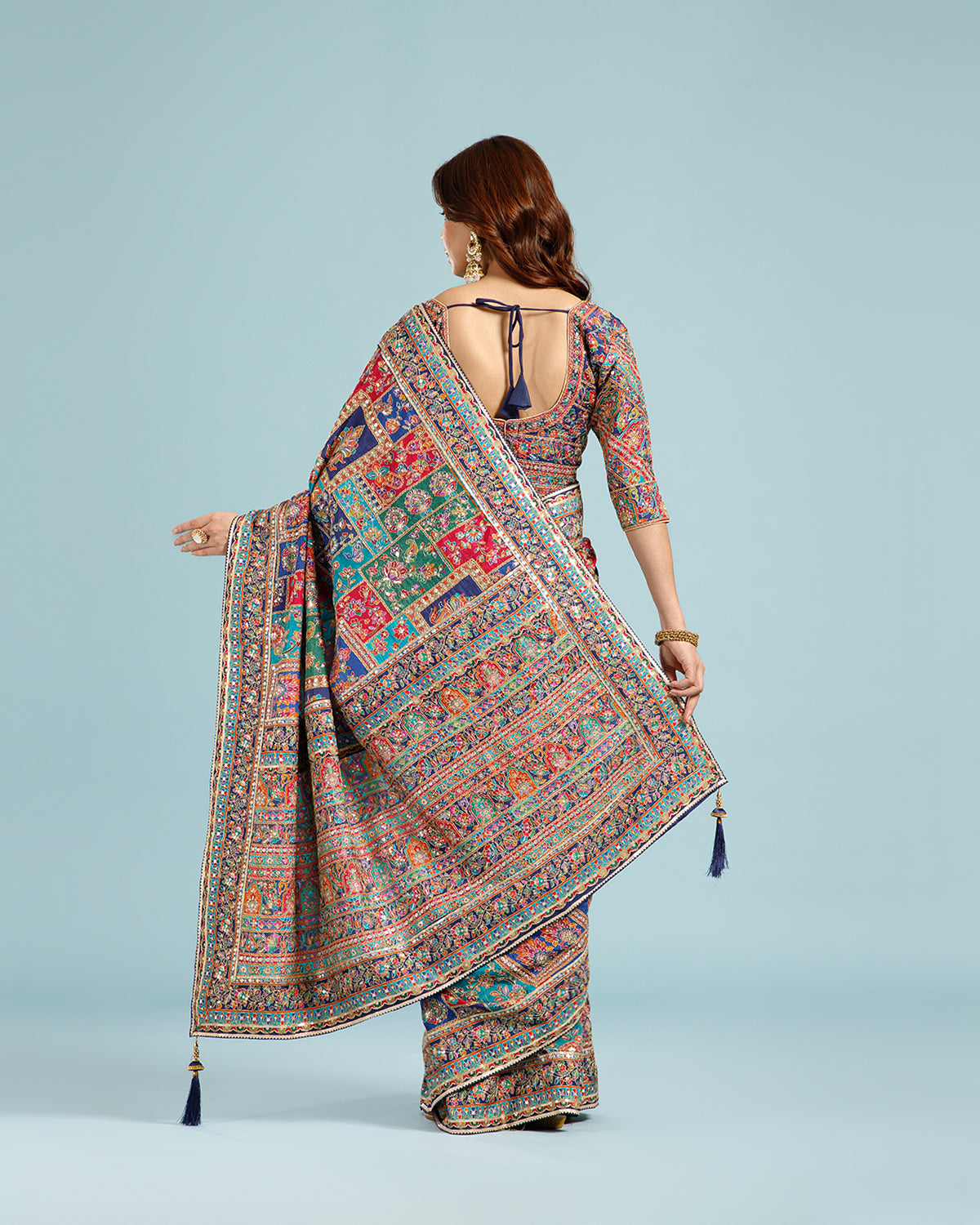 Blue Georgette Saree with Intricate Aari Work - House of Surya