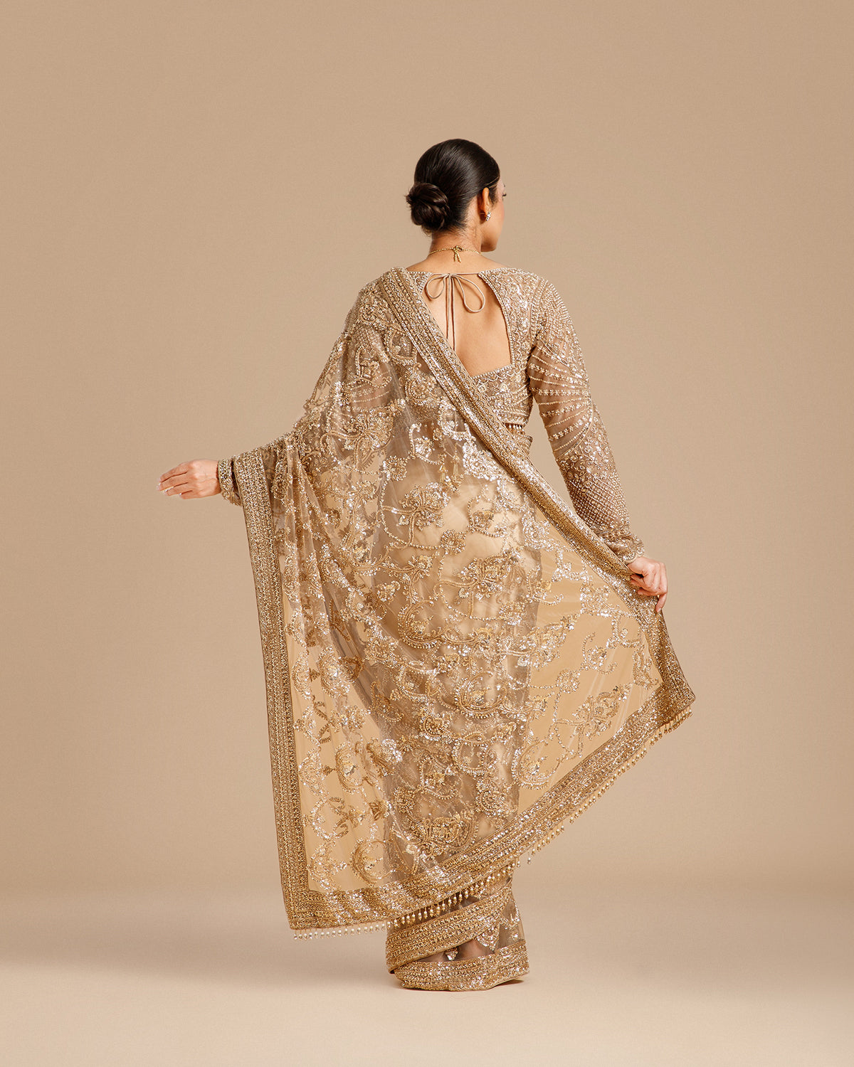 Chiku Net Saree with Nulki & Sequin Work