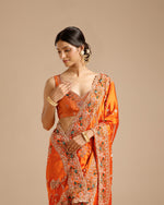 Orange Satin Organza Saree with Beads, Nulki, Sequin, Moti, Resham & Zari Work