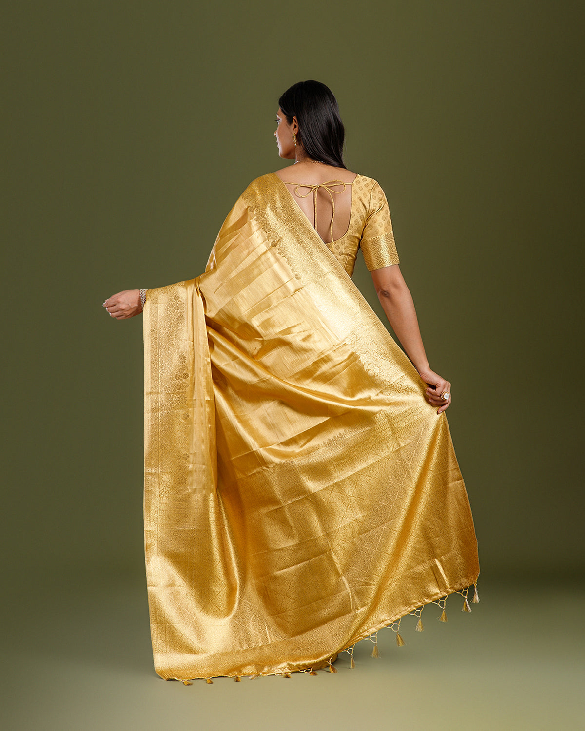 Yellow Tissue Kanjivaram Saree with Rich Zari Weave - House of Surya