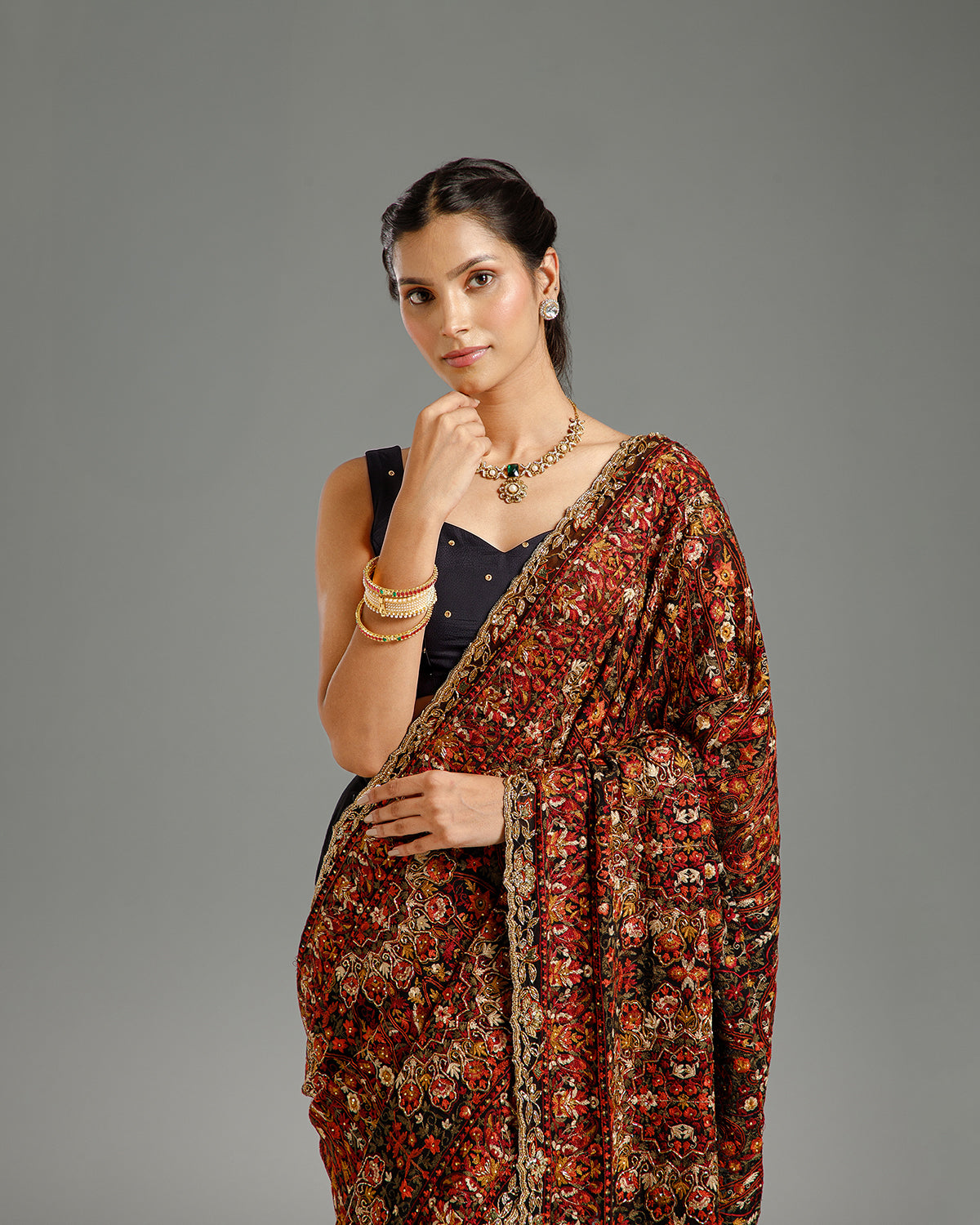 Black Georgette Saree with Beads, Nulki, Resham & Stone Work