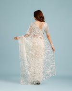 White Net Saree with Sequence & Cutdana Work - House of Surya