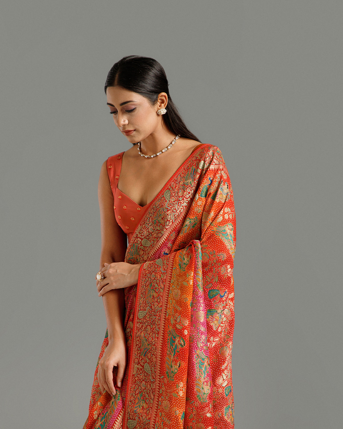Multi Red Georgette Saree with Khaddi Weaving