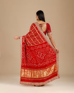 Red Gajji Silk Gharchola Saree,Silk Gharchola Saree with Bead Work - House of Surya