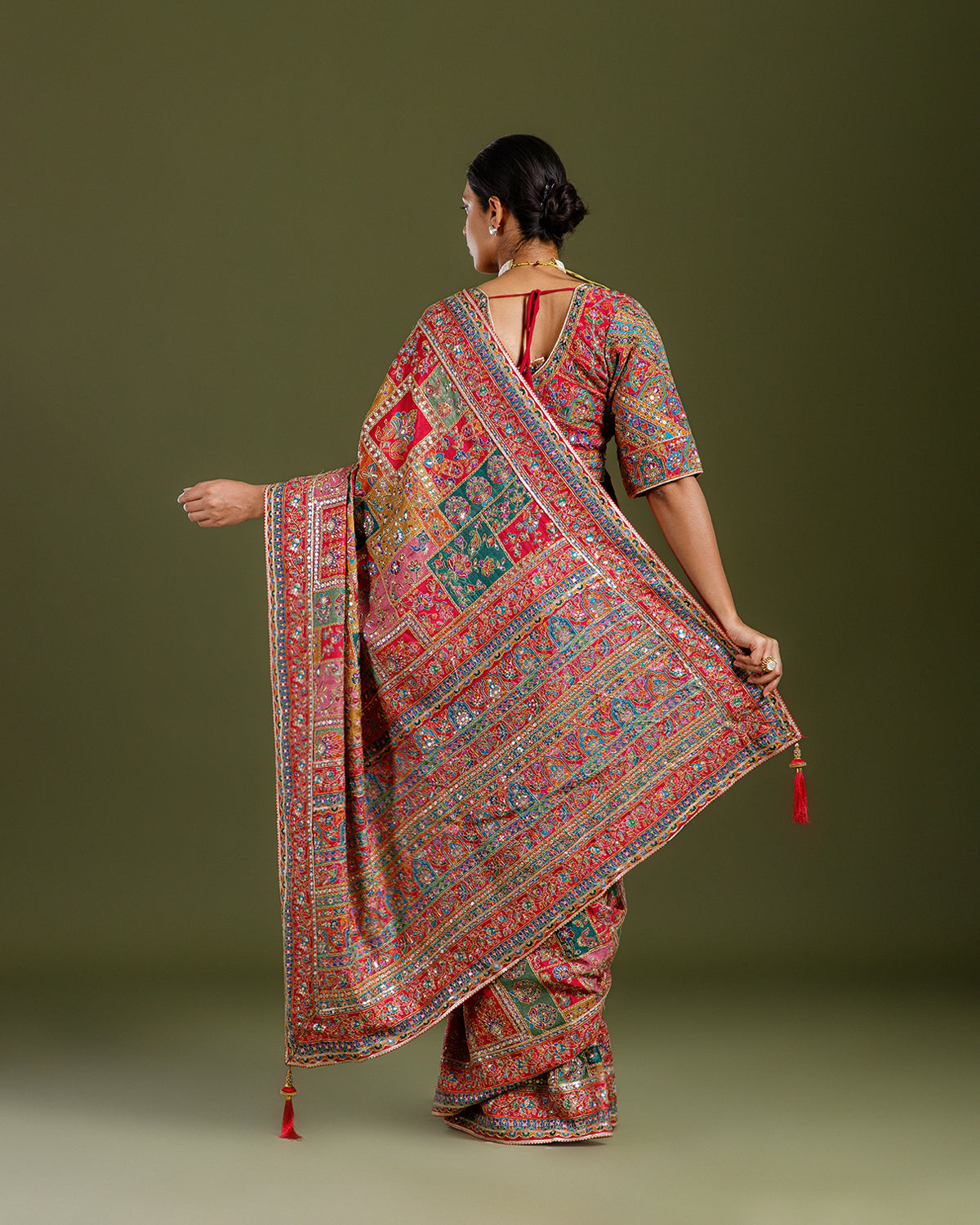 Rani Georgette Saree with Intricate Aari Work - House of Surya