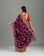 Golden Georgette Saree with Resham, Sequence & Cutdana Work - House of Surya