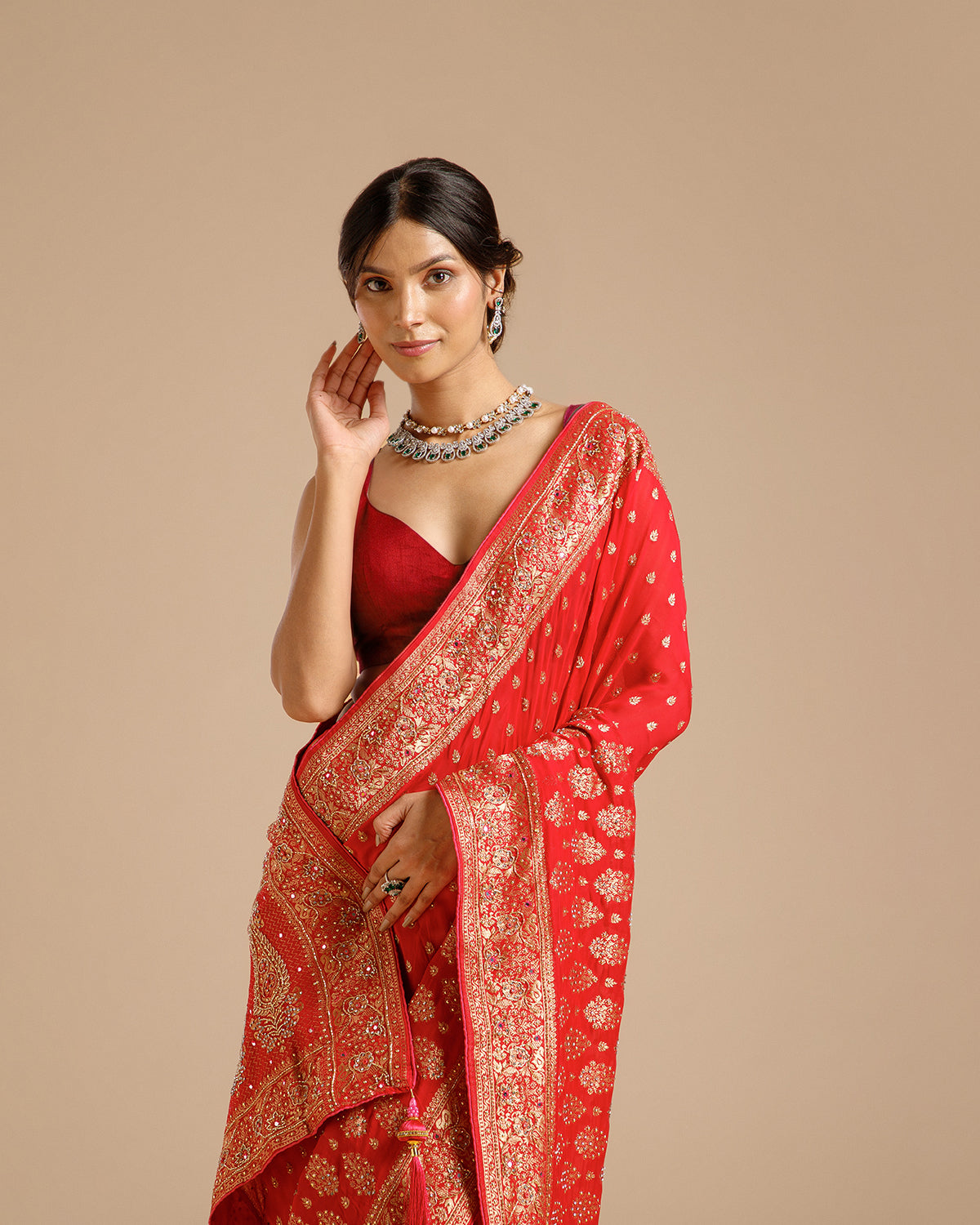 Rani Georgette Saree with Dabka, Nulki & Mirror Work