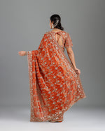 Rust Tissue Saree with Self Weave, Cutdana & Beads Work - House of Surya