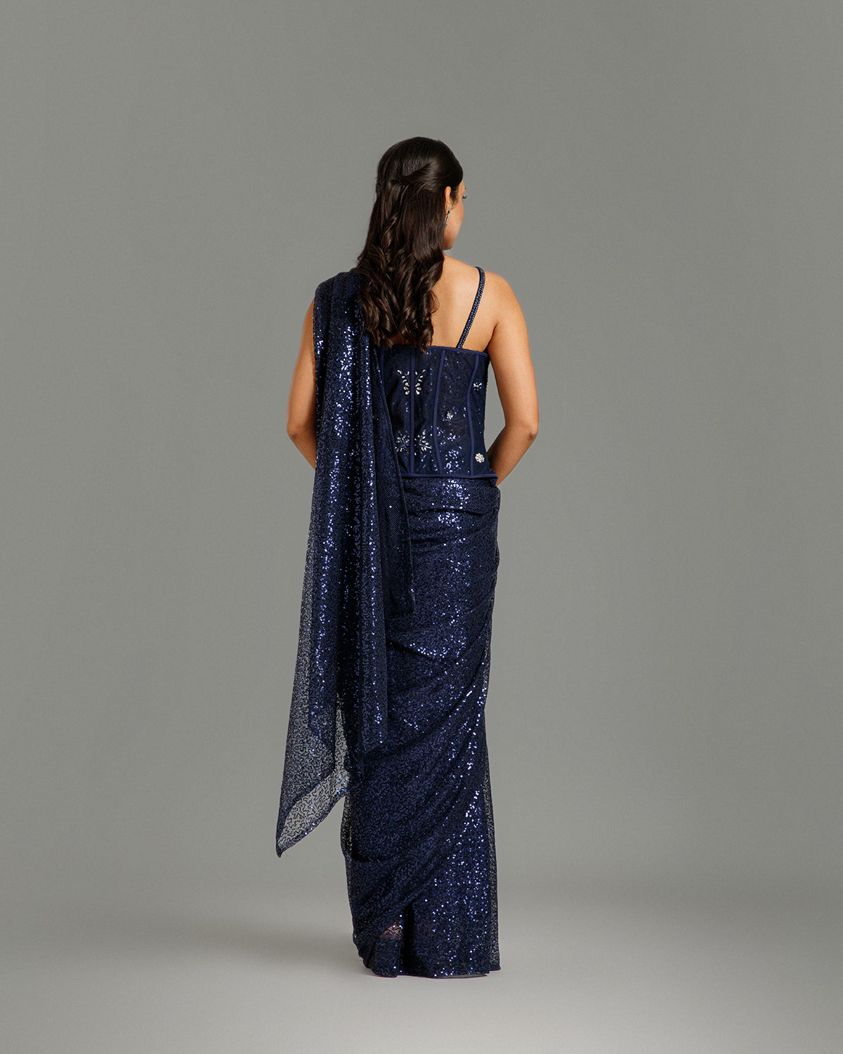 Navy Blue Sandley Saree with Sequin Work