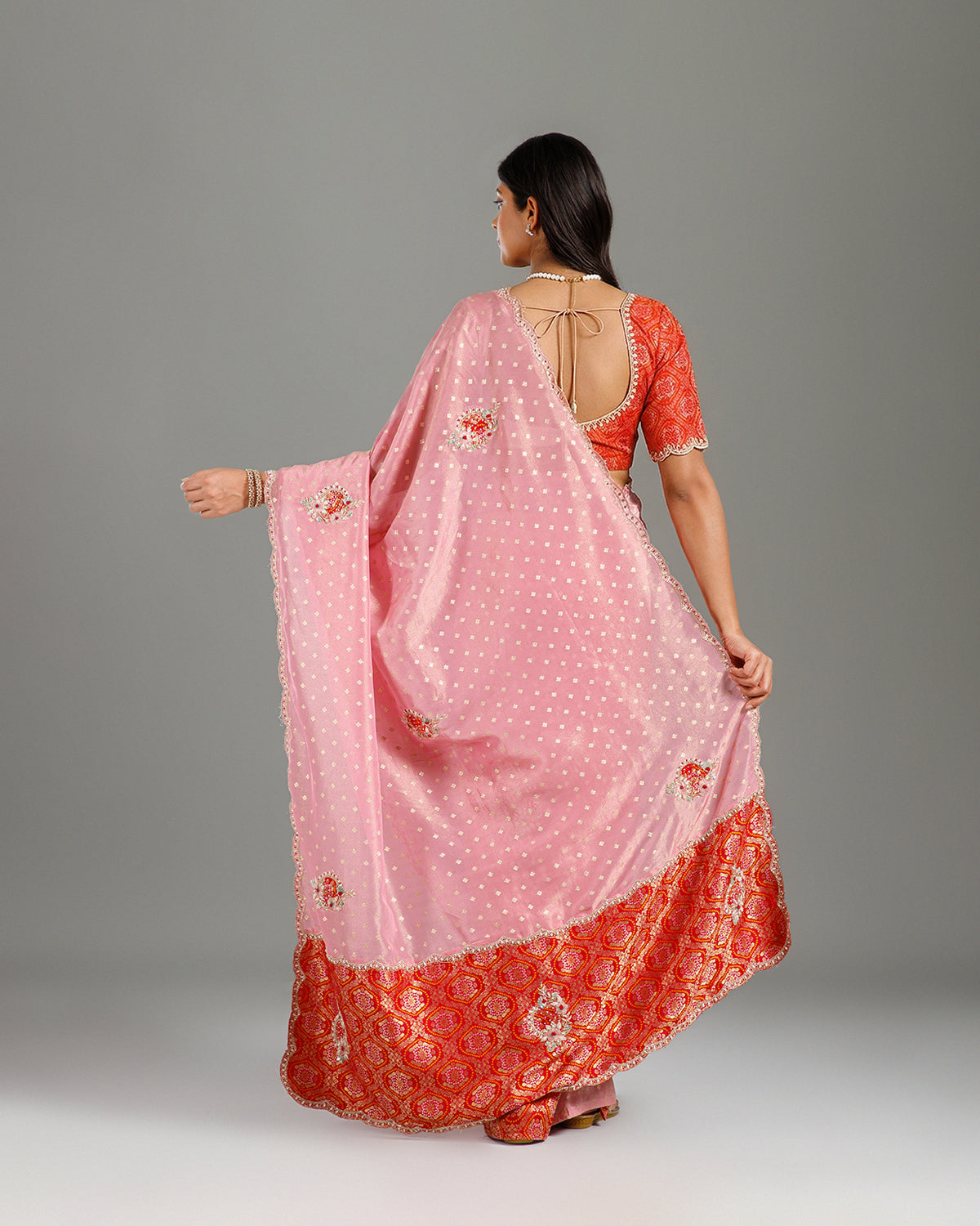 Gajari Khaddi Crepe Saree with Sequence & Cutdana Work - House of Surya