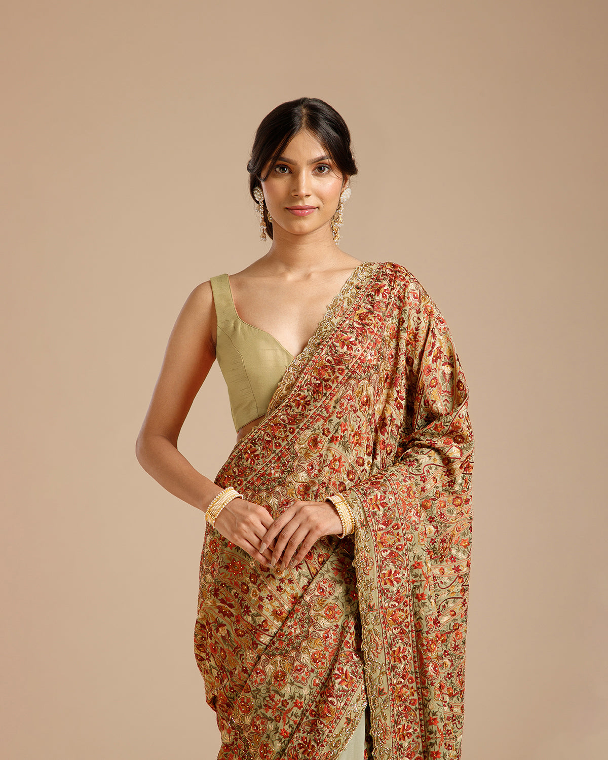 Pista Green Georgette Saree with Resham, Zari, Beads & Cutdana Work