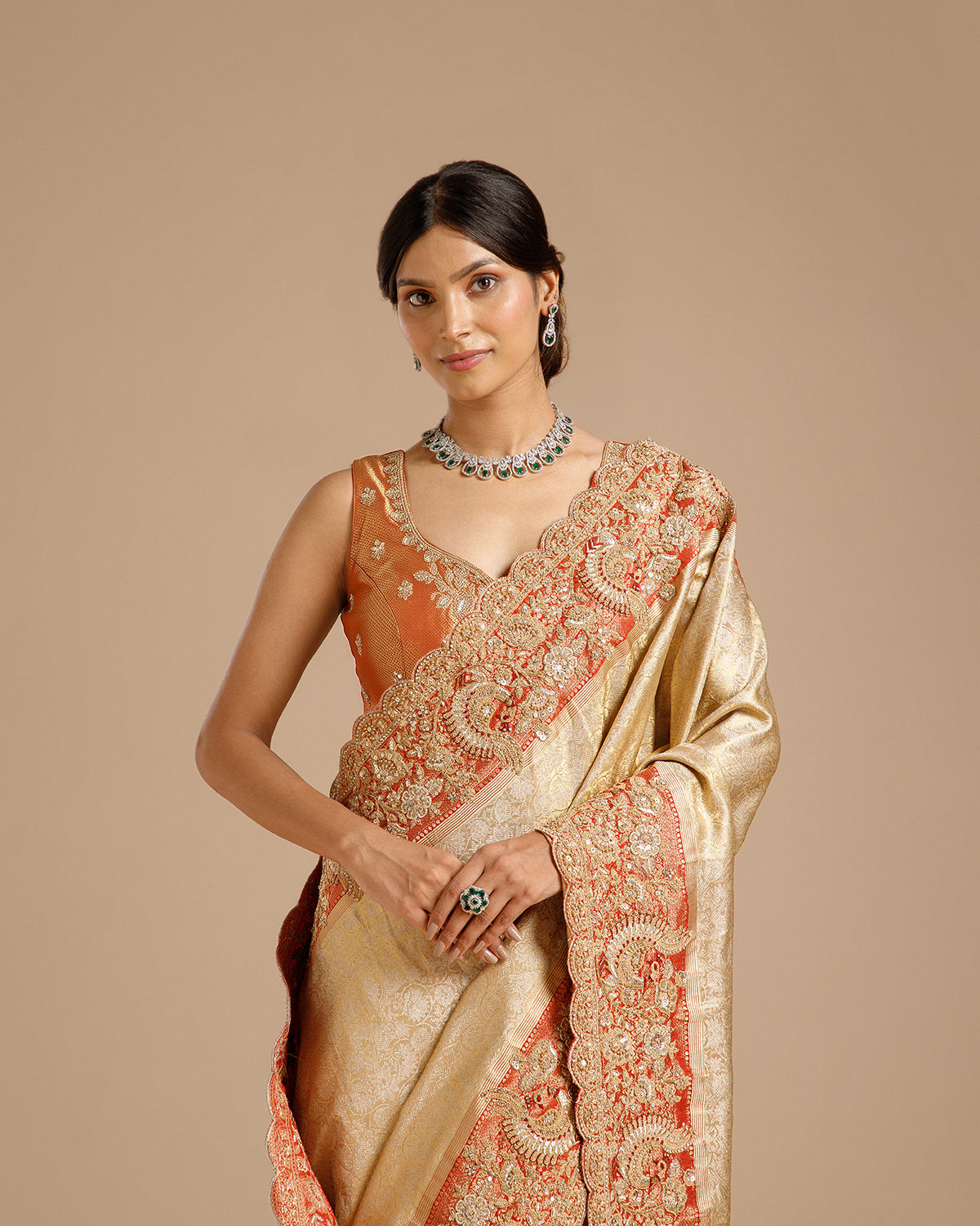Gold Tissue Silk Saree with Dori, Sequin, Resham & Zari Work