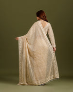 Ivory Net Saree with Sequence & Bead Work - House of Surya