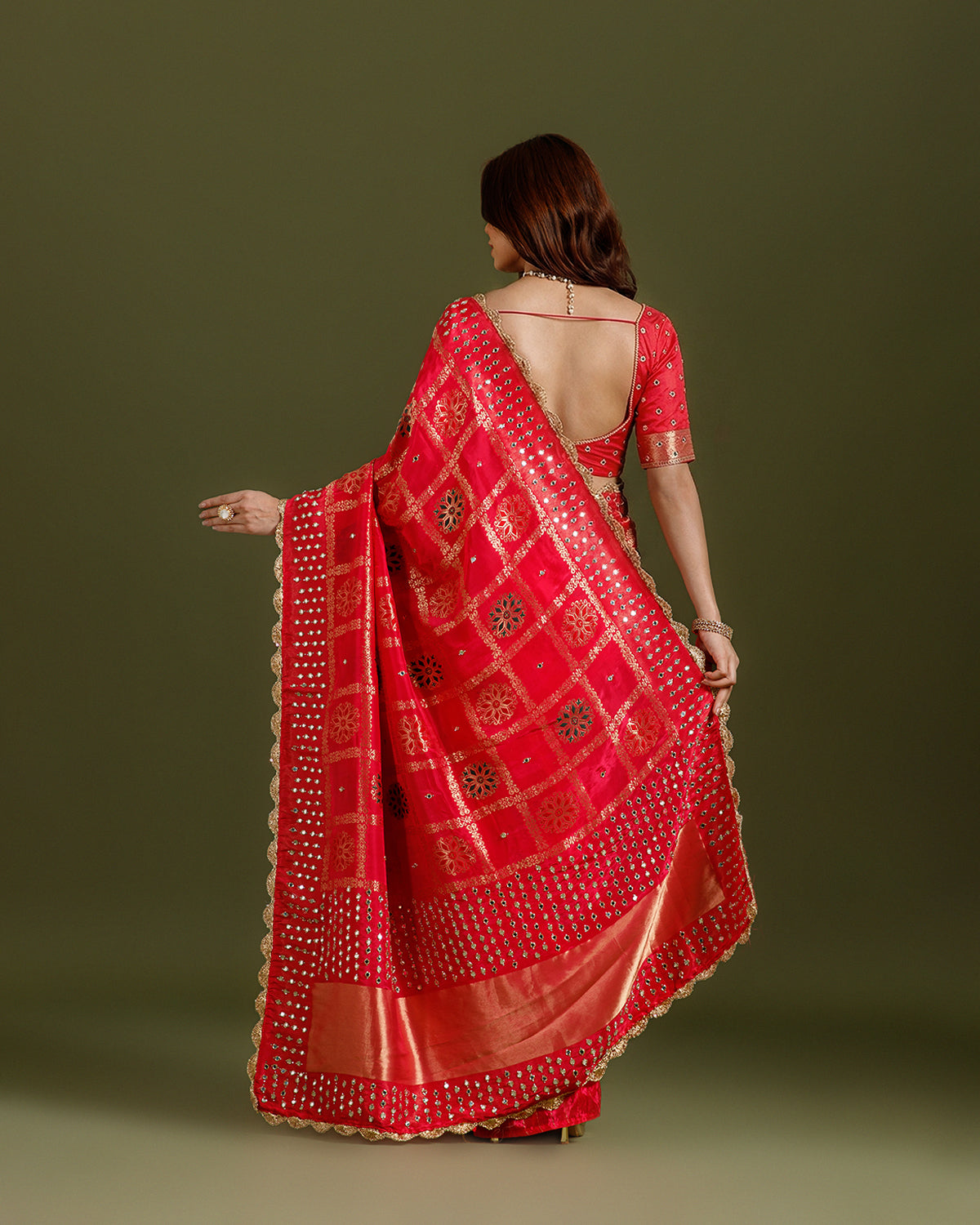 Rani Georgette Saree with Elegant Kundan Work
