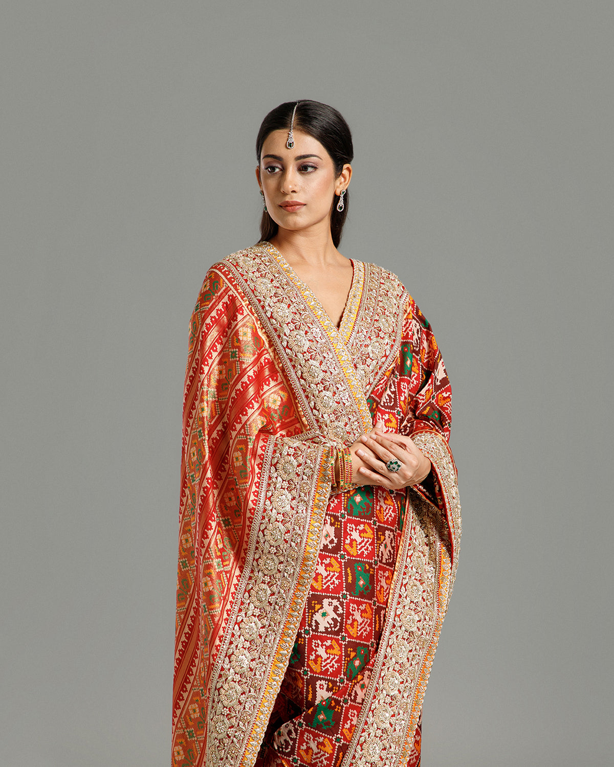 Red Silk Saree with Zardozi, Nulki, Moti & Dori Work