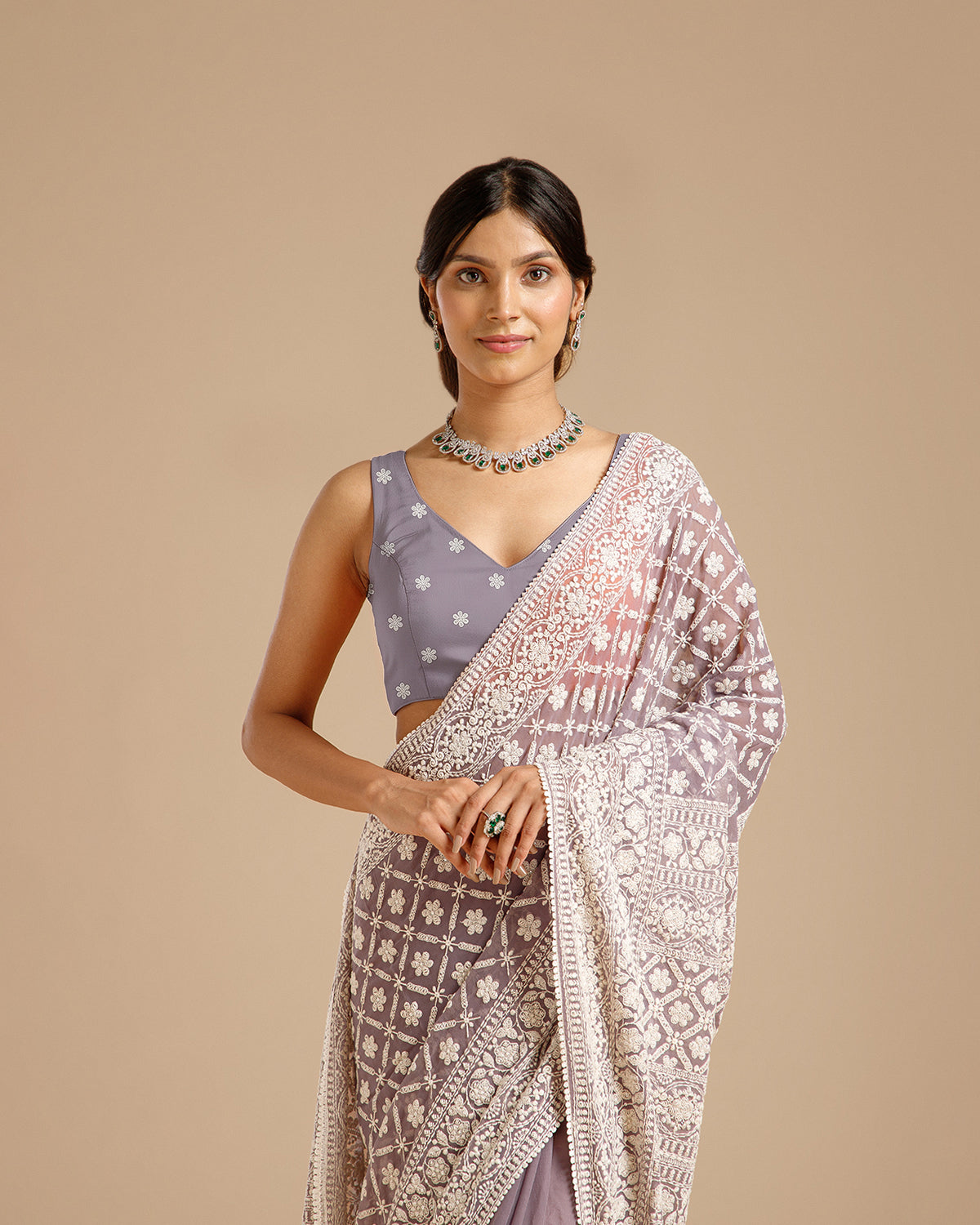 Mauve Georgette Saree with Resham & Sequin Work