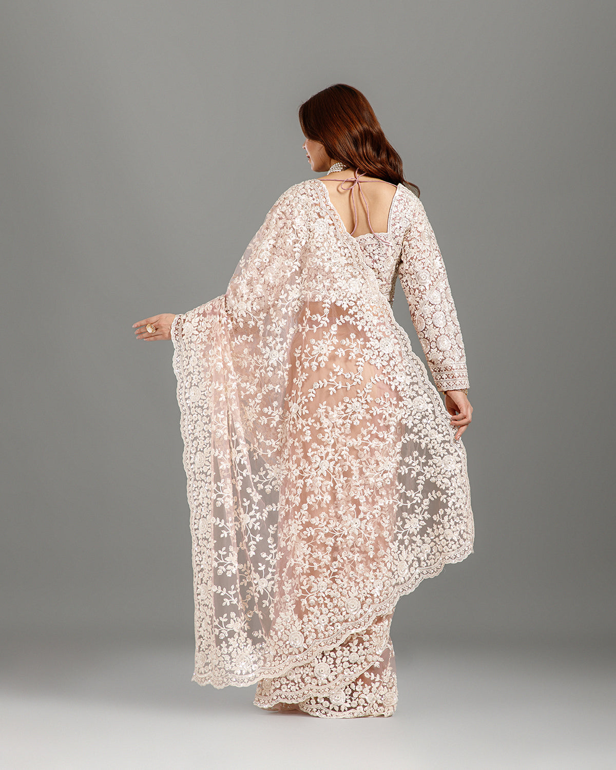 Gajari Net Saree with Sequence & Cutdana Work - House of Surya