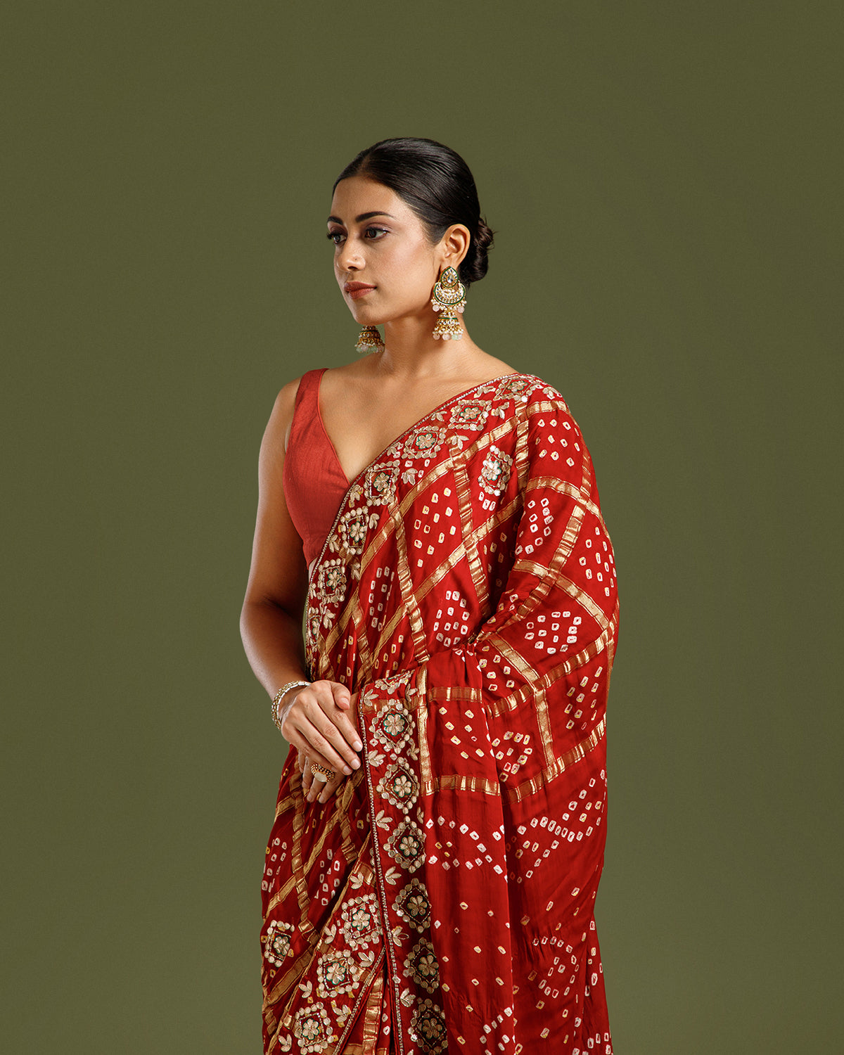 Maroon Satin Silk Saree with Dabka, Gota Patti & Resham Work
