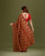 Rust Georgette Saree with Kashmiri Resham & Cutdana Work - House of Surya