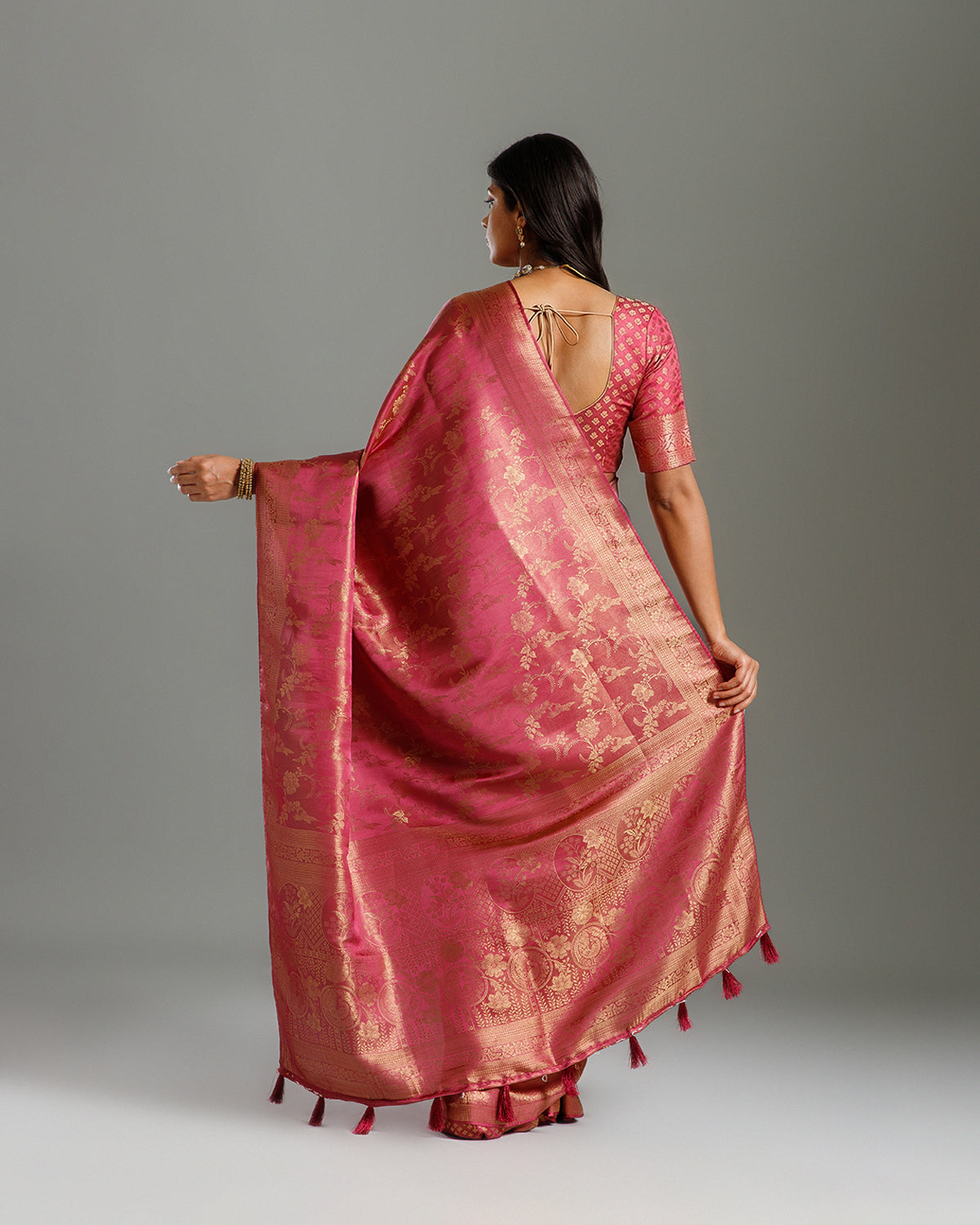 Rani Pink Tissue Silk Saree with Rich Weaving Design - House of Surya