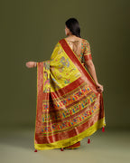 Lemon Yellow Dola Silk Saree with Zari Sequence Work - House of Surya