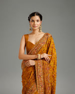 Mustard Georgette Saree with Beads, Dabka & Nulki Work