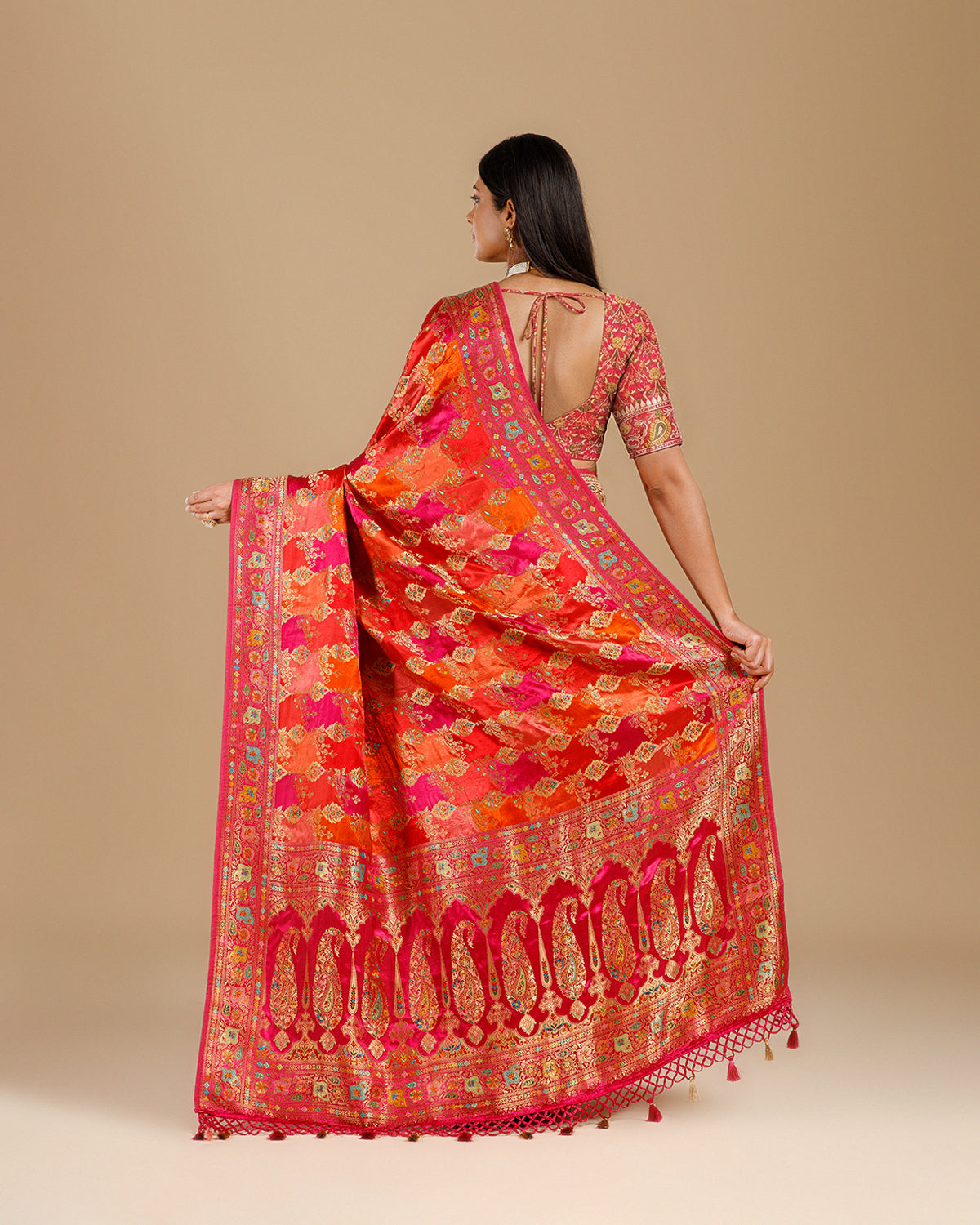 Elegant Rani Pink Saree in Crepe Silk with Weaving Work - House of Surya