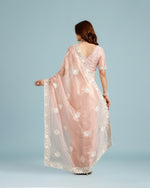 Light Pink Tissue Organza Saree with Resham, Sequence & Bead Work - House of Surya