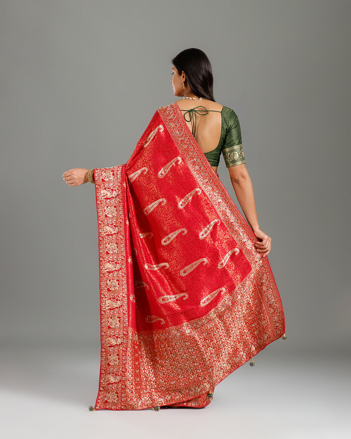 Premium Rani Silk Kanjivaram Saree with Zardozi & Cutdana Work - House of Surya