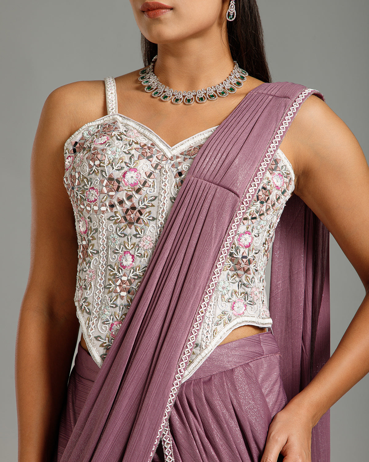 Lavender Lycra Saree with Resham Work