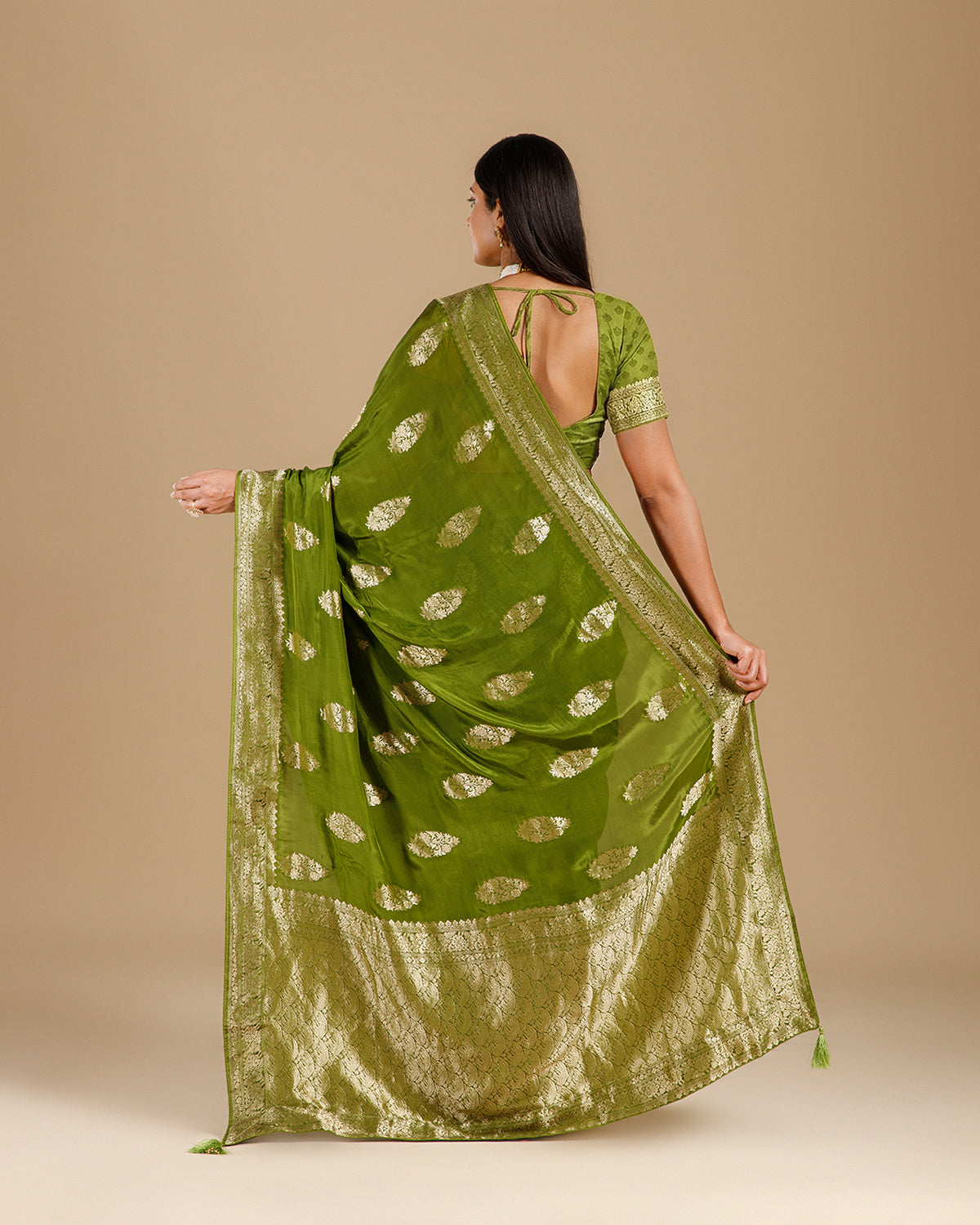 Green Dola Silk Saree with Self Weave Design - House of Surya