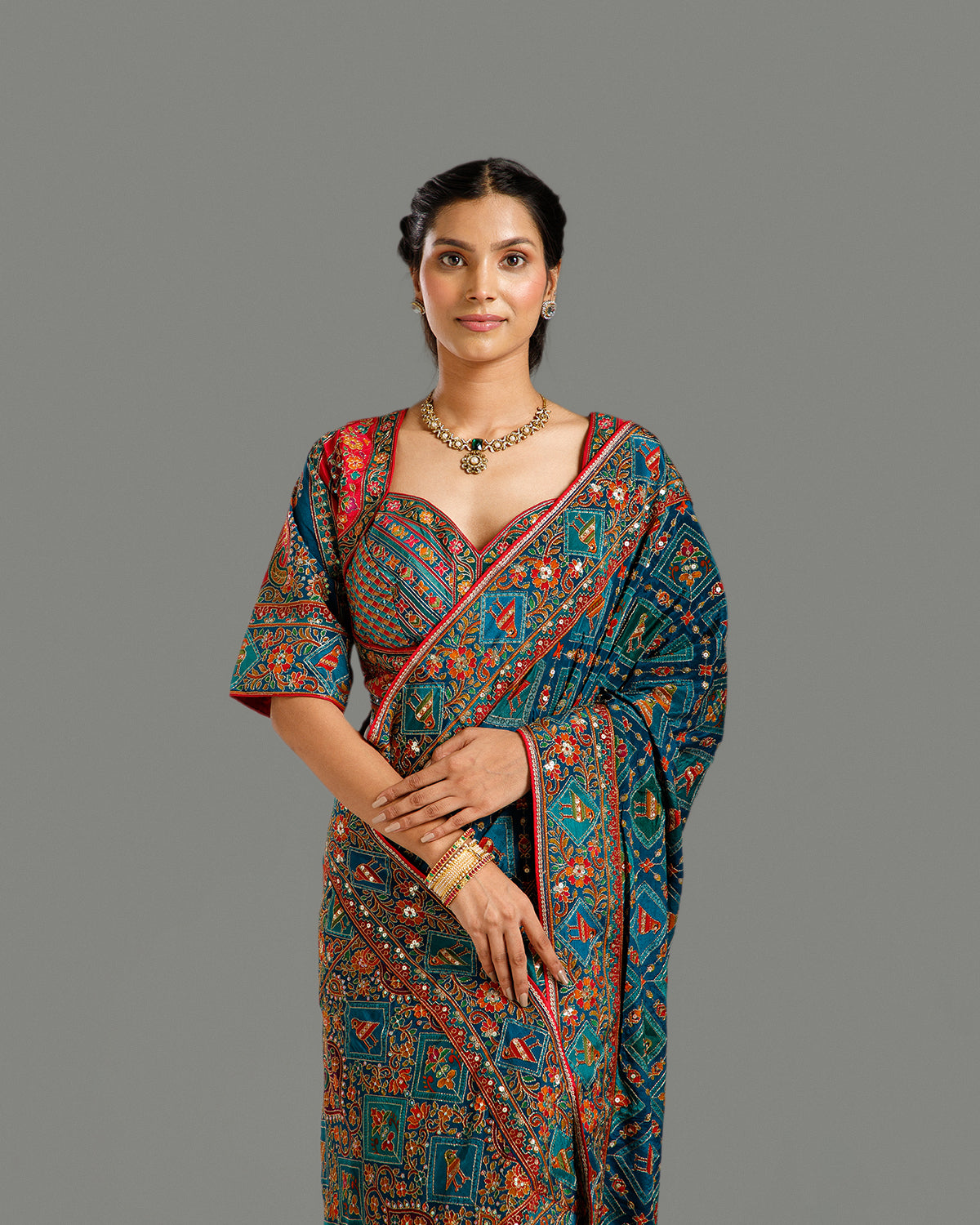 Peacock Multicolor Crape Silk Saree with Zari & Sequin Work