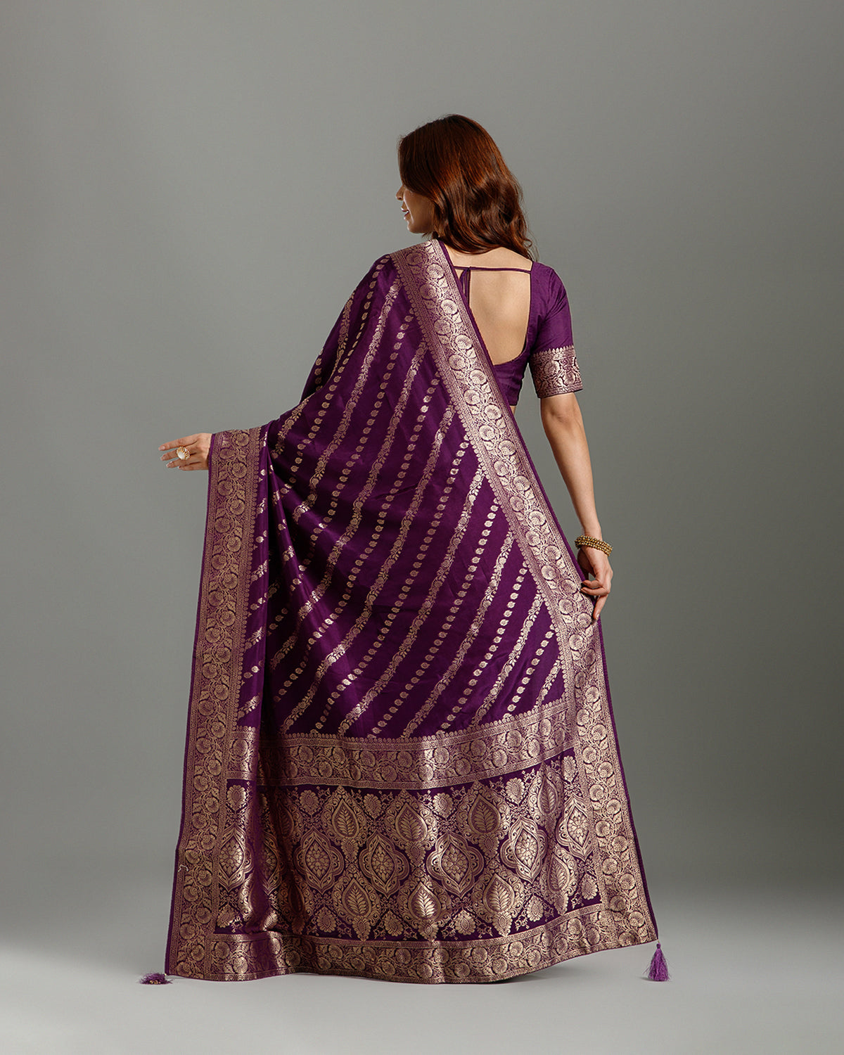 Purple Crepe Silk Saree with Elegant Resham Weave - House of Surya