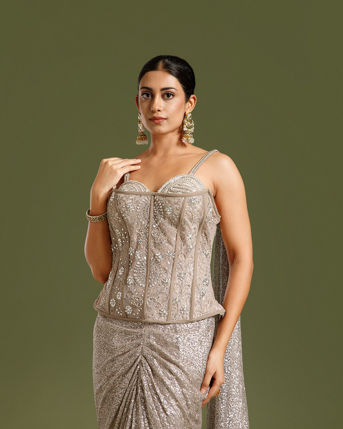 Beige Sandley Saree with Sequin Work