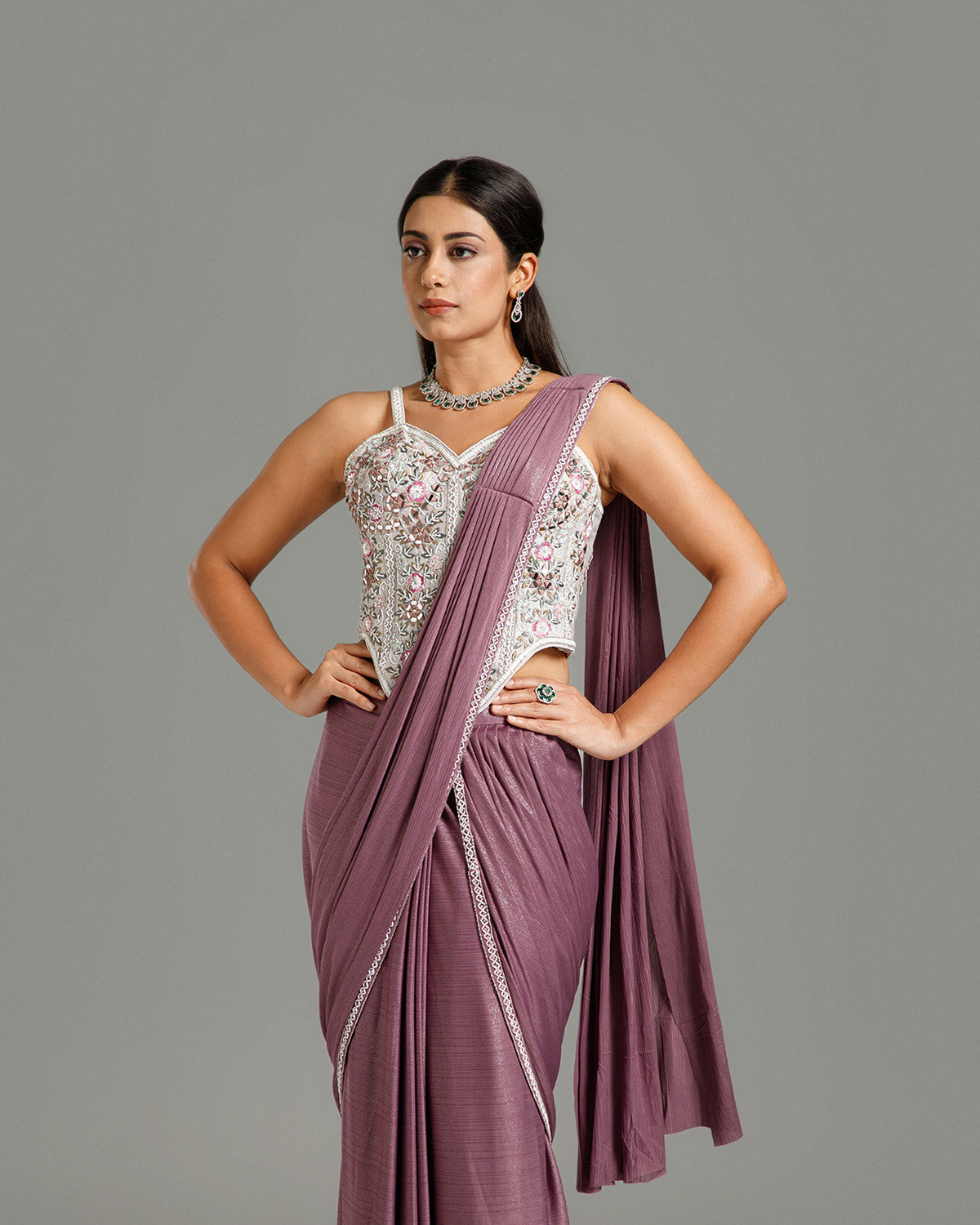 Lavender Lycra Saree with Resham Work