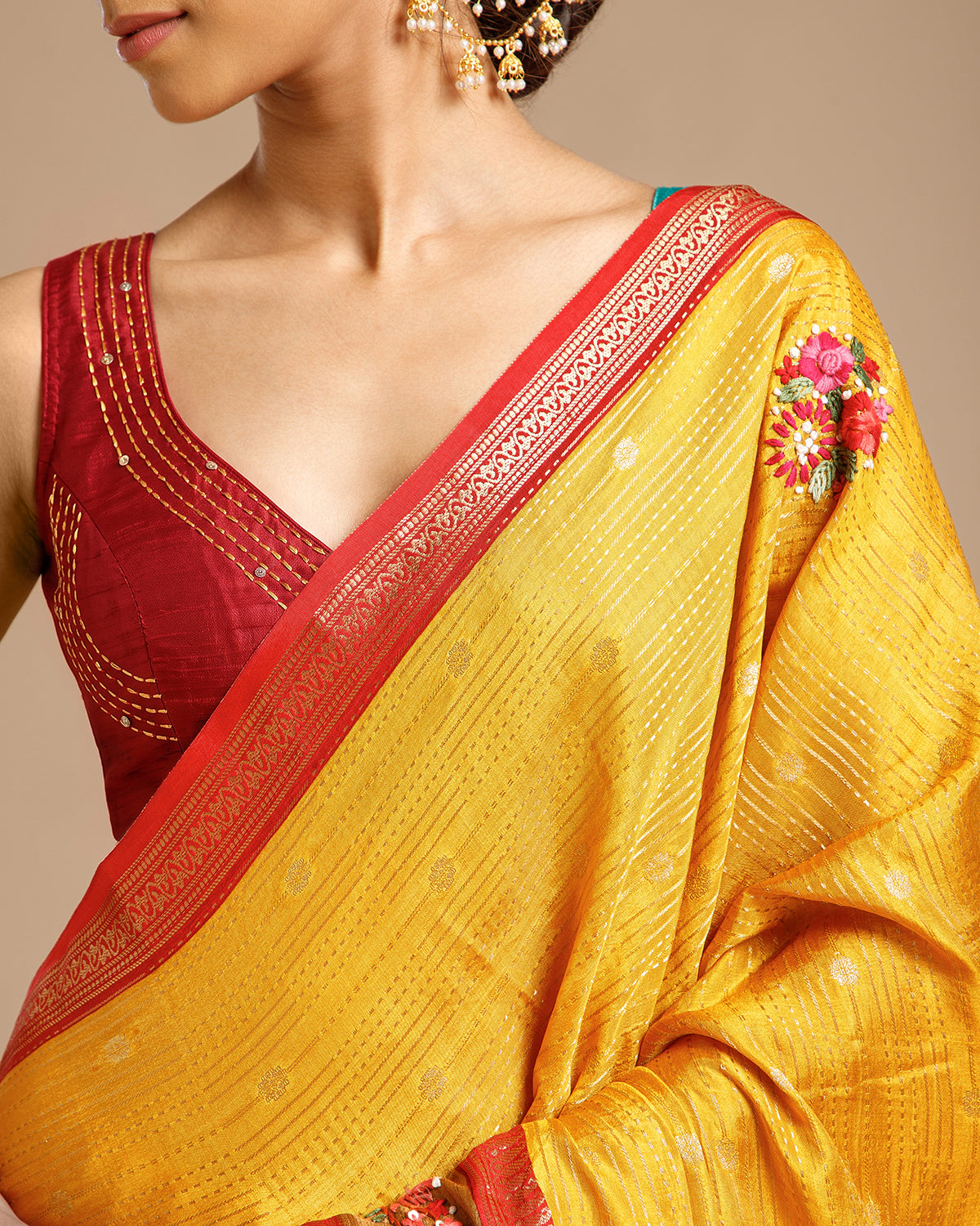 Mustard Dola Silk Saree with Resham Work
