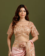 Pink Tissue Self Weaving Saree with Sequins & Cutdana Embroidery - House of Surya