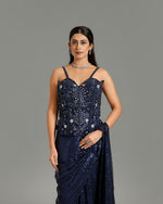 Navy Blue Sandley Saree with Sequin Work
