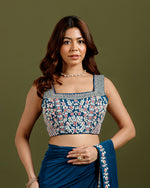 Blue Lycra Drape Saree with Hand Work - House of Surya