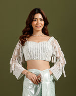 Pista Lycra Drape Saree with Hand Work - House of Surya