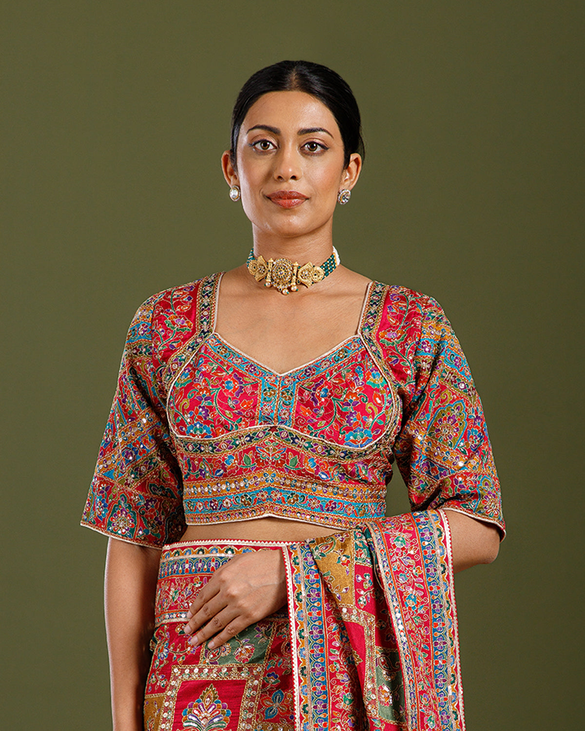 Rani Georgette Saree with Intricate Aari Work - House of Surya