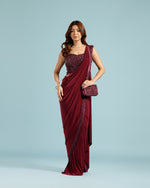 Maroon Lycra Drape Saree with Hand Work - House of Surya